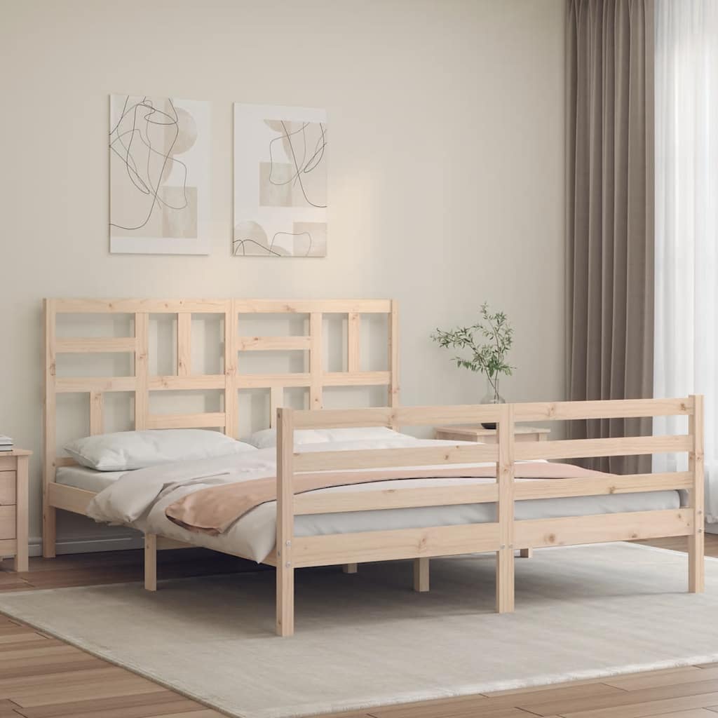 vidaXL Sängynrunko päädyllä 160x200 cm täysi mänty