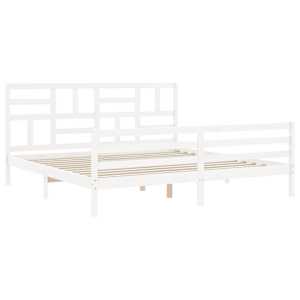 Rám postele s čelem bílý 200 x 200 cm masivní dřevo - obrázek 3