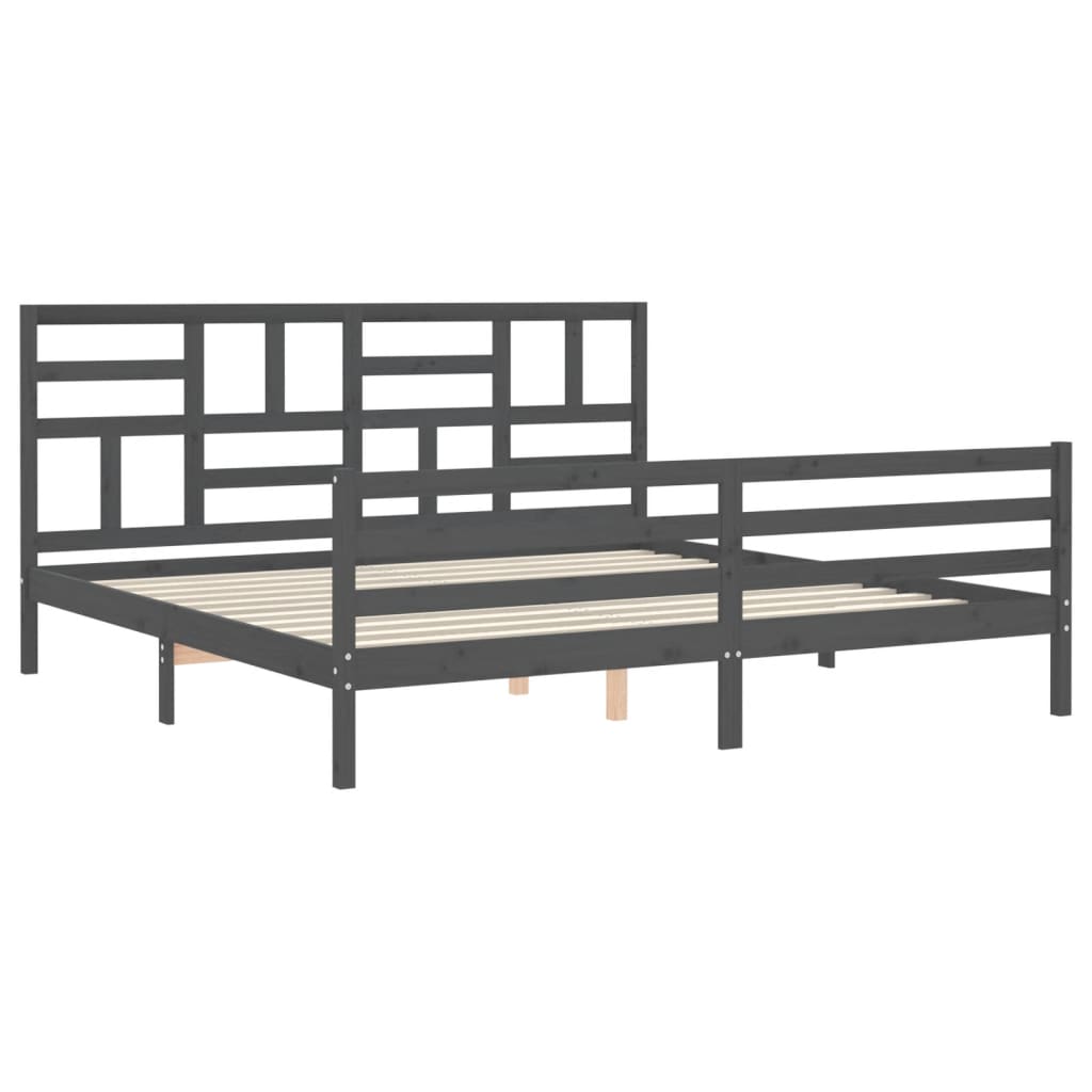 vidaXL Bedframe met hoofdbord massief hout grijs 200x200 cm afbeelding