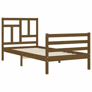 vidaXL Lovos rėmas su galvūgaliu, rudas, mediena, mažas vienvietis