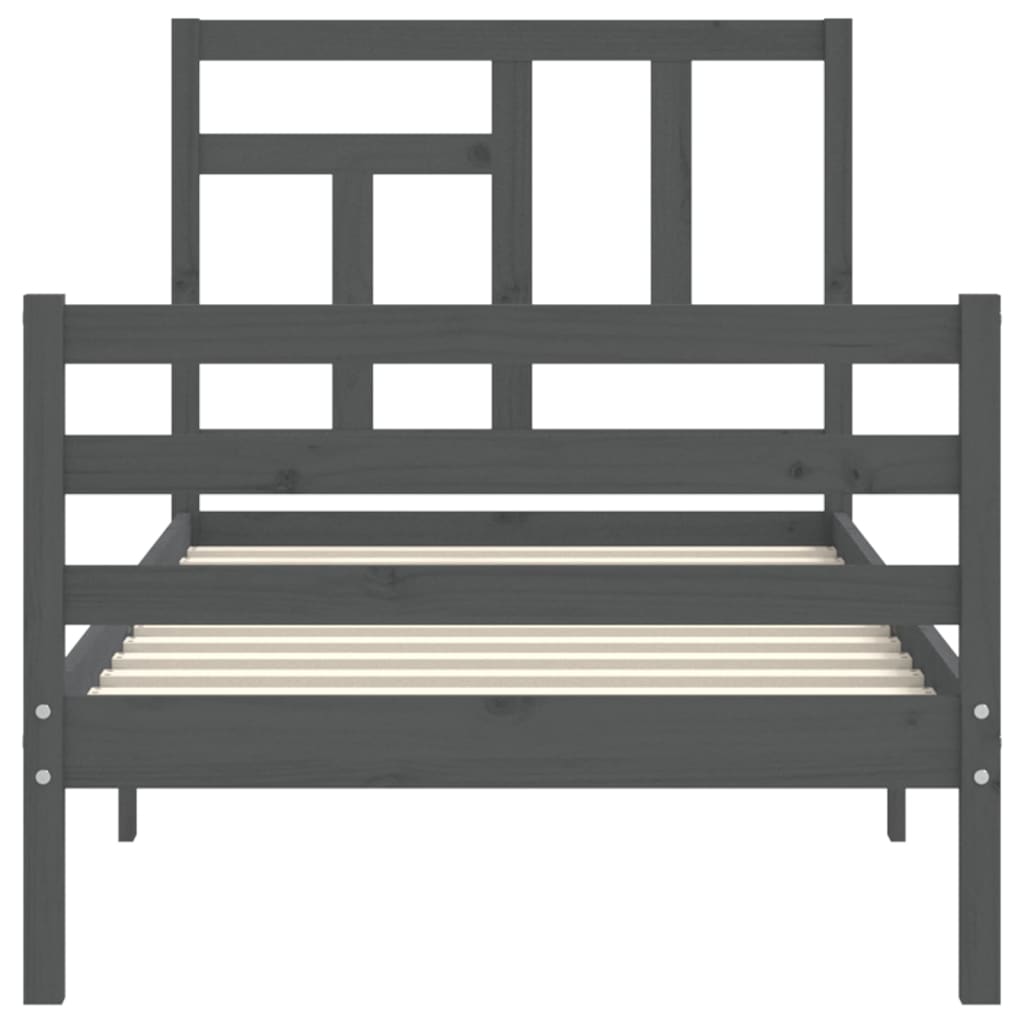 Рамка за легло с табла сива 3FT Single масивна дървесина