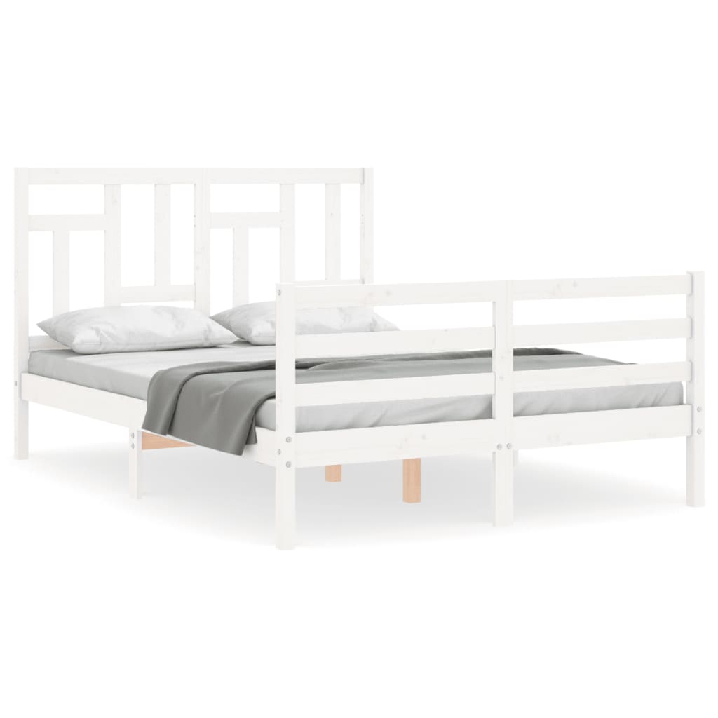 Cadru de pat cu tăblie dublu mic, lemn masiv