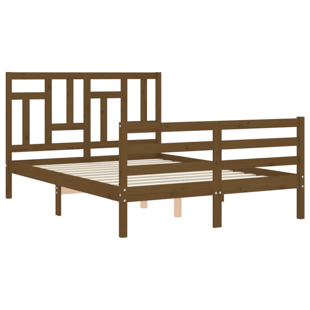 vidaXL Bed Frame with Headboard Honey Brown Small Double Solid Wood