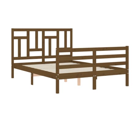 vidaXL Bed Frame with Headboard Honey Brown Small Double Solid Wood