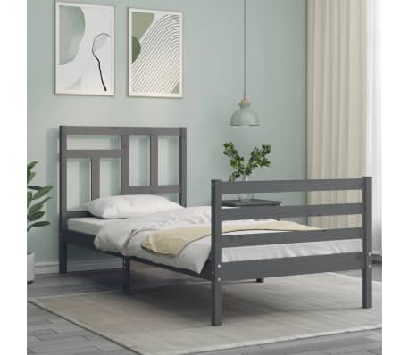 vidaXL Bed Frame with Headboard Grey 100x200 cm Solid Wood