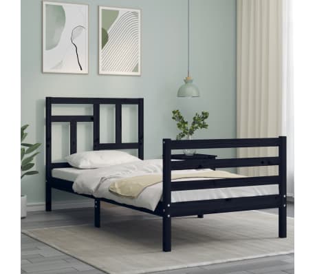 vidaXL Lovos rėmas su galvūgaliu, juodas, 100x200cm, medienos masyvas