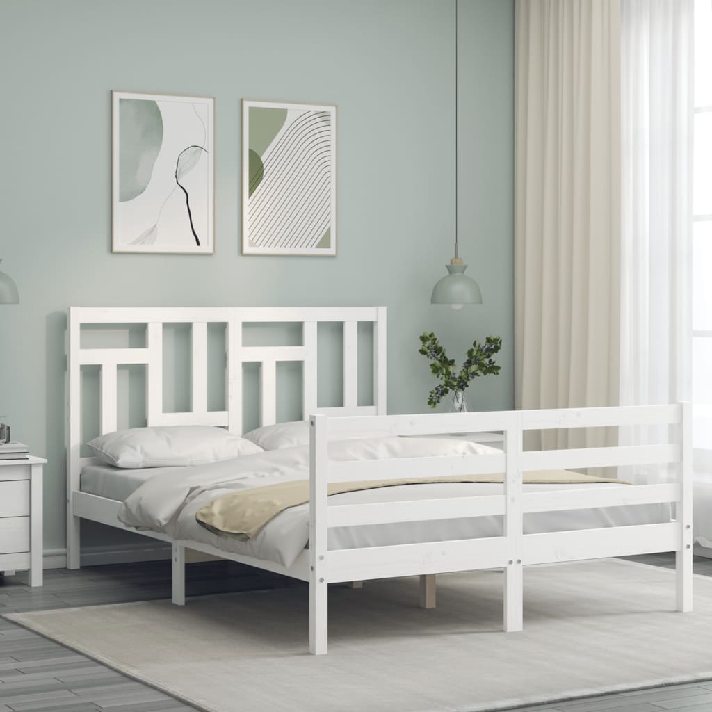 vidaXL Bedframe met hoofdbord massief hout wit 120x200 cm afbeelding