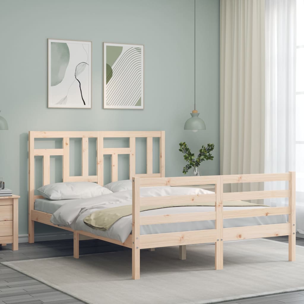 vidaXL Bedframe met hoofdbord massief hout 140x200 cm afbeelding