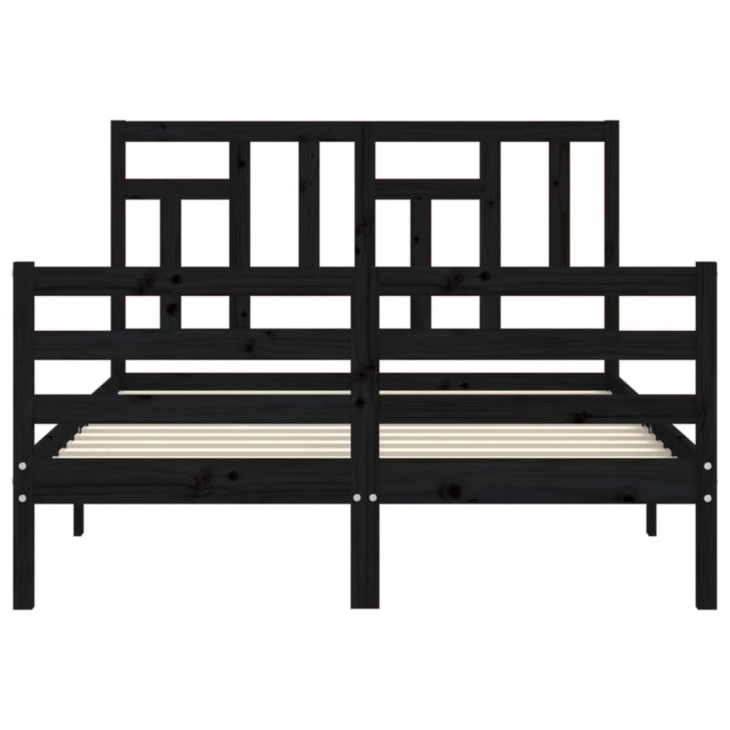 fekete tömör fa ágykeret fejtámlával 140 x 200 cm