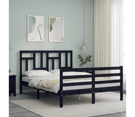 vidaXL Lovos rėmas su galvūgaliu, juodas, 140x200cm, medienos masyvas