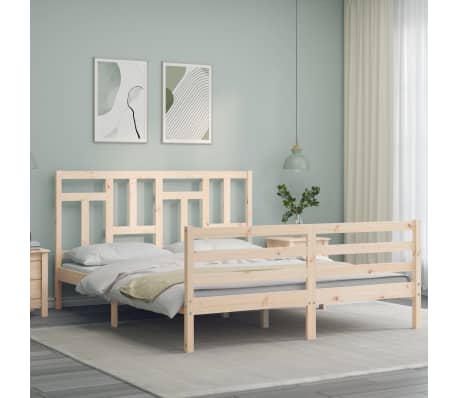 vidaXL Lovos rėmas su galvūgaliu, medienos masyvas, didelis