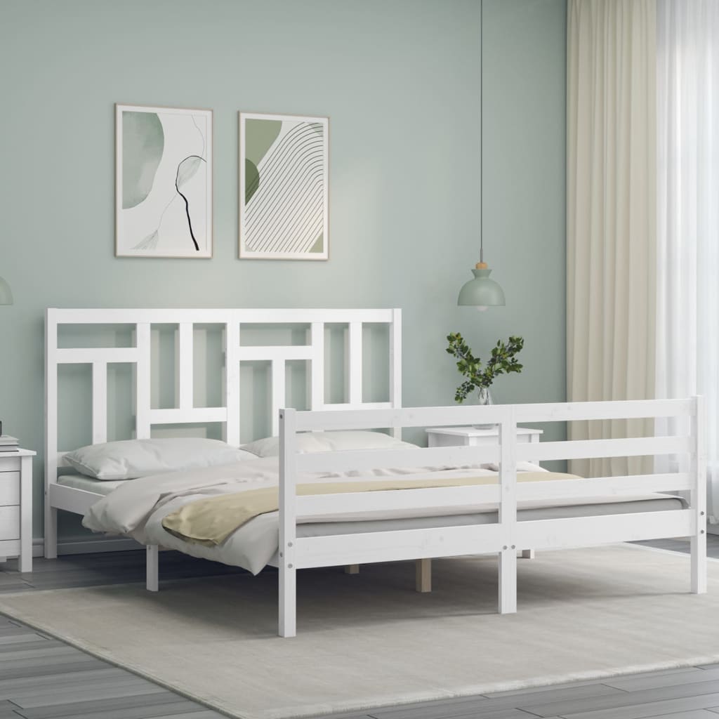 vidaXL Bedframe met hoofdbord massief hout wit afbeelding