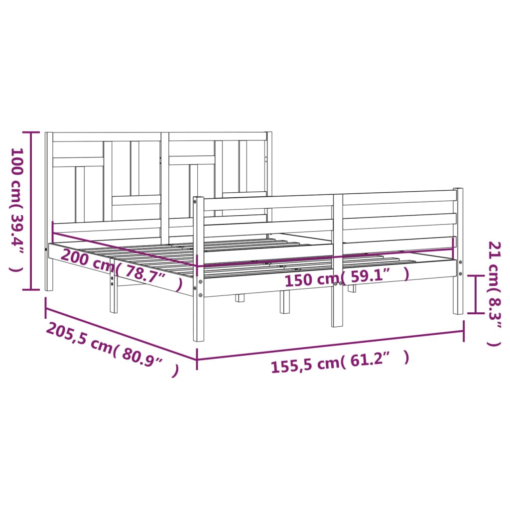 fehér tömör fa ágykeret fejtámlával King Size