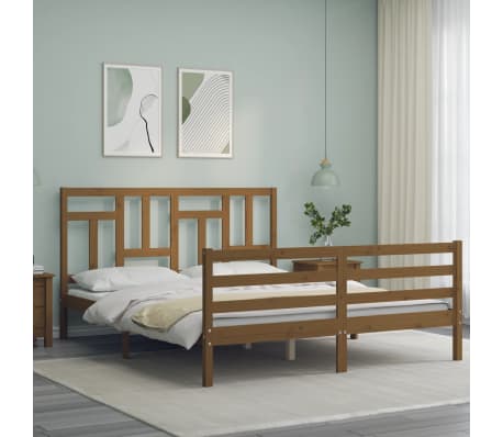 vidaXL R&aacute;m postele s čelem medově hněd&yacute; King Size masivn&iacute; dřevo