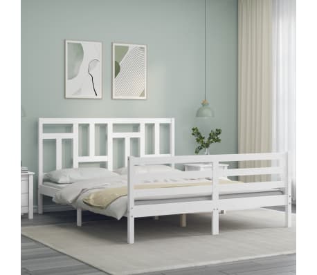 vidaXL Sengeramme med hodegavl hvit 160x200 cm heltre