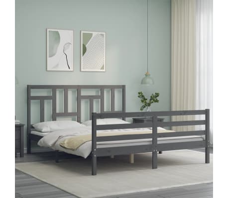 vidaXL Estructura de cama con cabecero madera maciza gris 160x200 cm