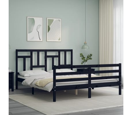 vidaXL Lovos rėmas su galvūgaliu, juodas, 160x200cm, medienos masyvas