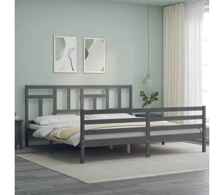 vidaXL Lovos rėmas su galvūgaliu, pilkas, mediena, itin didelis