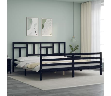 vidaXL Lovos rėmas su galvūgaliu, juodas, mediena, itin didelis