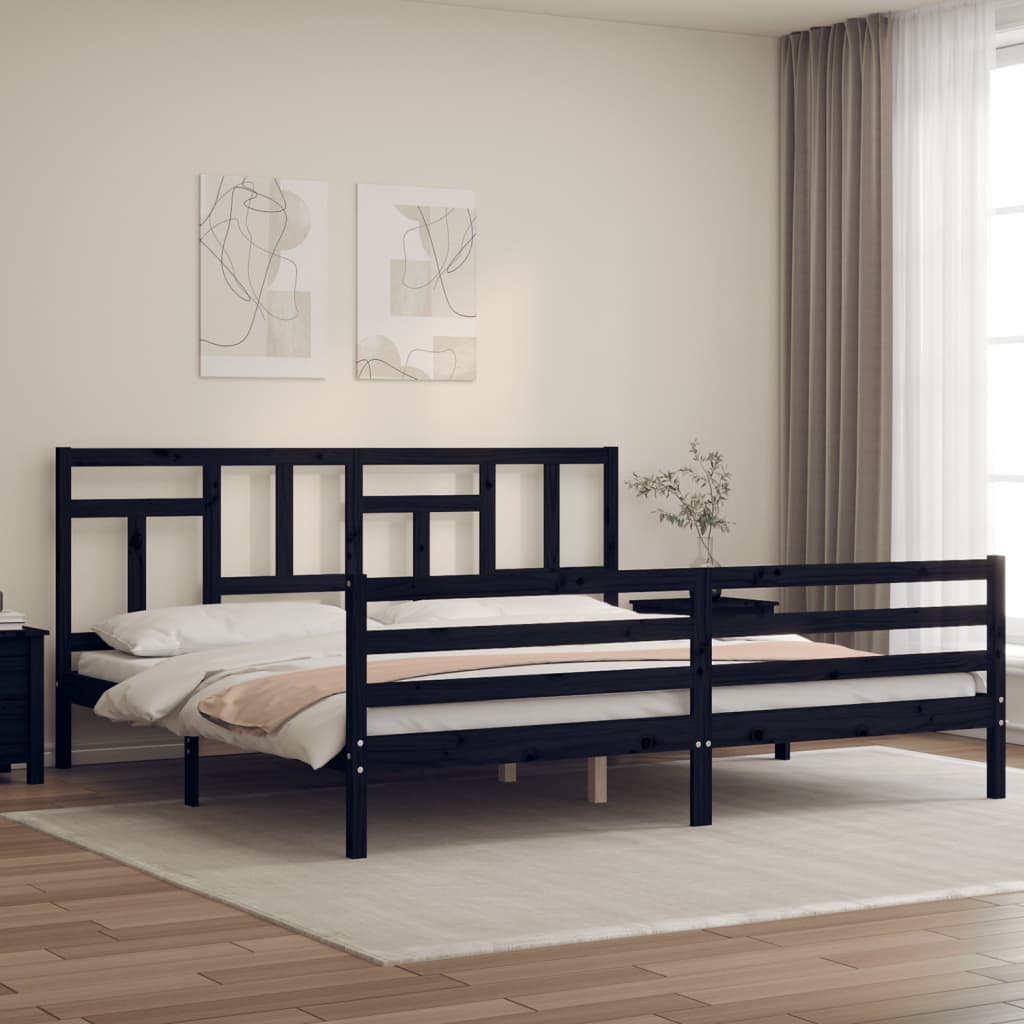 vida XL Massivholzbett mit Kopfteil Schwarz 6FT Super King
