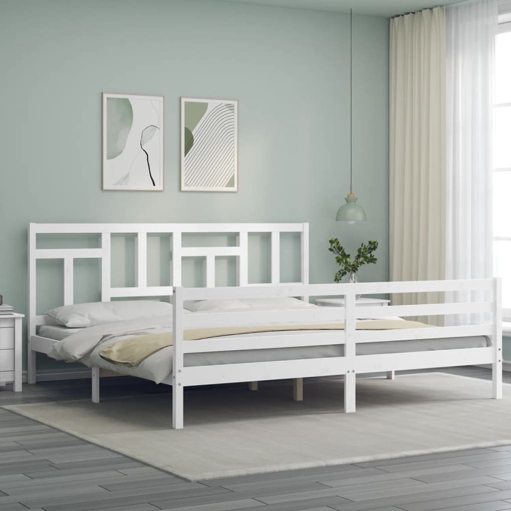 vidaXL Bedframe met hoofdbord massief hout wit 200x200 cm afbeelding