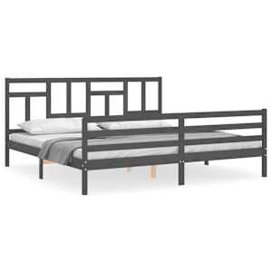 Rám postele s čelem šedý 200 x 200 cm masivní dřevo - obrázek 2