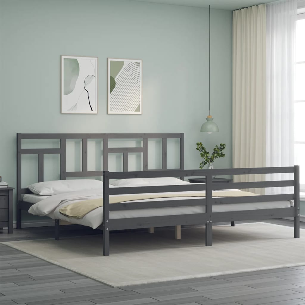 vidaXL Bedframe met hoofdbord massief hout grijs 200x200 cm afbeelding