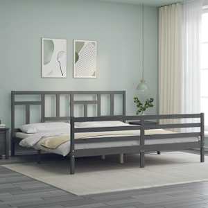 Rám postele s čelem šedý 200 x 200 cm masivní dřevo - obrázek 3