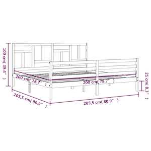 Rám postele s čelem šedý 200 x 200 cm masivní dřevo - obrázek 12