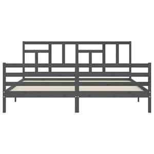 Rám postele s čelem šedý 200 x 200 cm masivní dřevo - obrázek 6