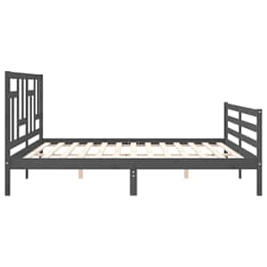 Rám postele s čelem šedý 200 x 200 cm masivní dřevo - obrázek 7