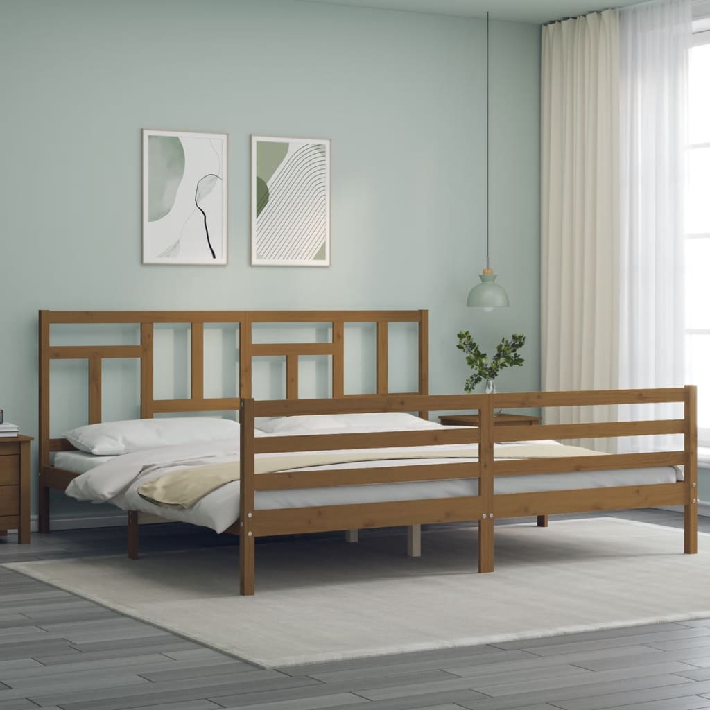 vidaXL Estructura cama y cabecero madera maciza marrón miel 200x200 cm