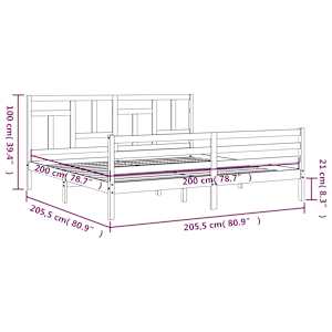 Rám postele s čelem černý 200 x 200 cm masivní dřevo - obrázek 12