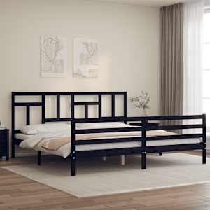 Rám postele s čelem černý 200 x 200 cm masivní dřevo - obrázek 1