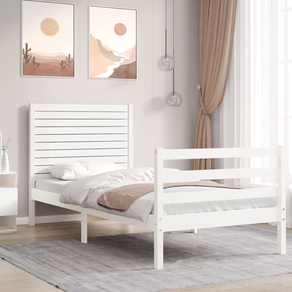 vidaXL Bed Frame with Headboard White Small Single Solid Wood