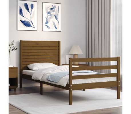 vidaXL Lovos rėmas su galvūgaliu, rudas, mediena, mažas vienvietis