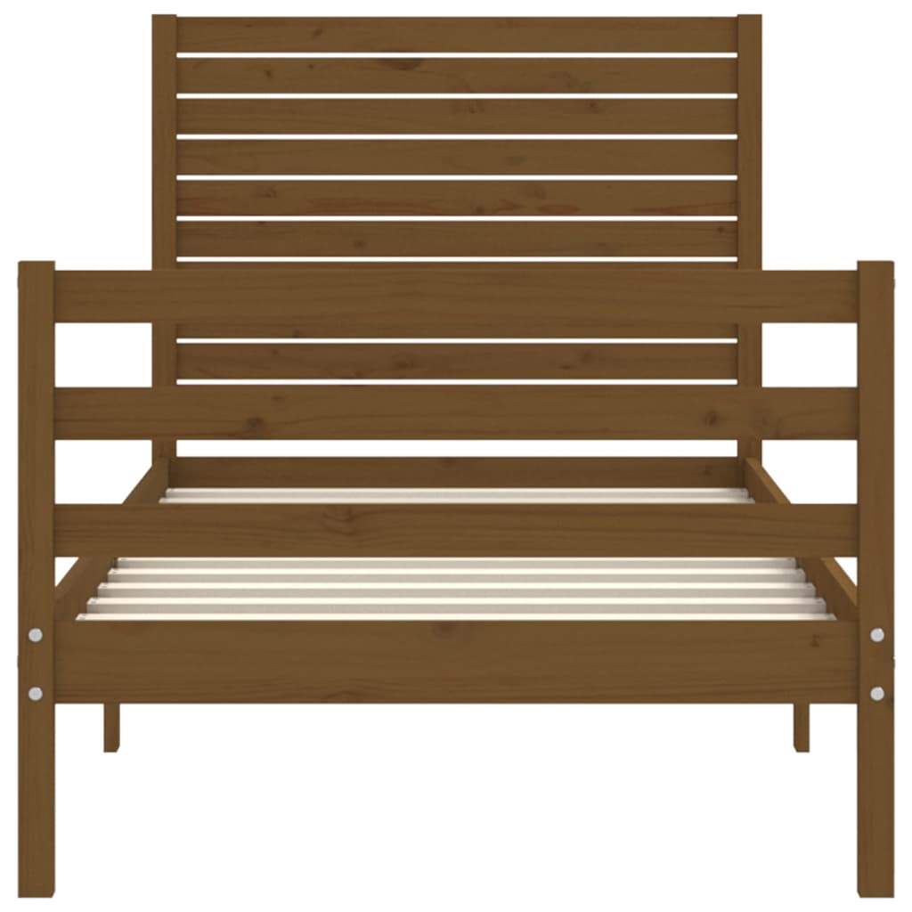 Cadru de pat cu tăblie single, maro miere, lemn masiv