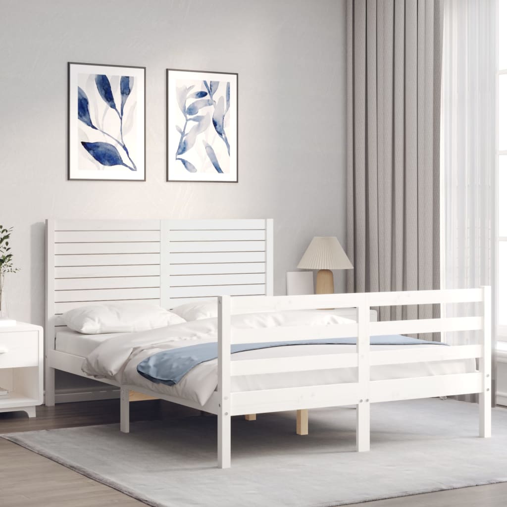 vidaXL Bedframe met hoofdbord massief hout wit afbeelding