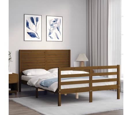 vidaXL Cadre de lit sans matelas marron miel bois massif