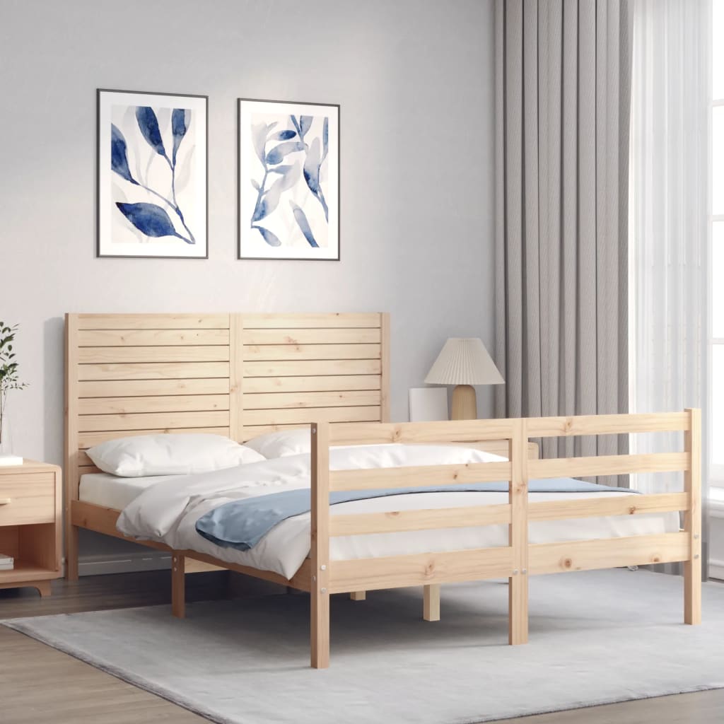 vidaXL Bedframe met hoofdbord massief hout 140x190 cm afbeelding
