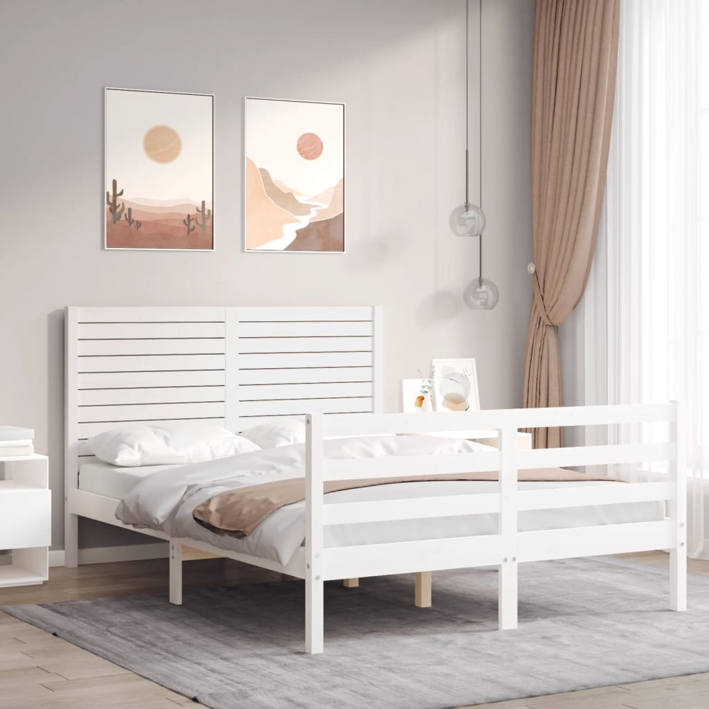 vidaXL Massivholzbett mit Kopfteil Weiß 140x190 cm