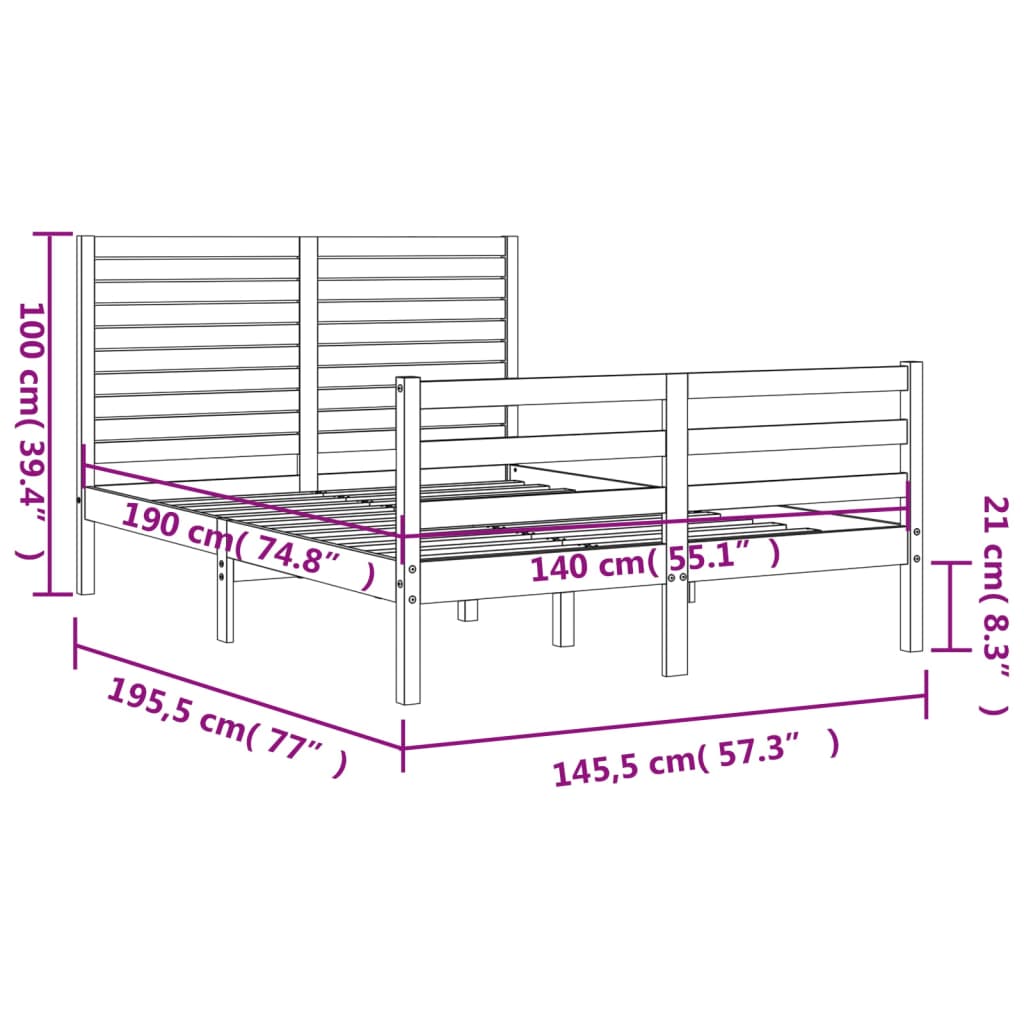 fekete tömör fa ágykeret fejtámlával 140 x 190 cm