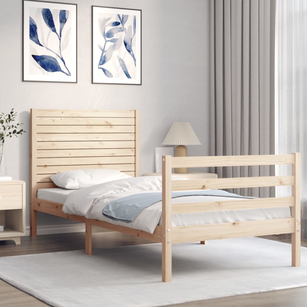 vidaXL Bedframe met hoofdbord massief hout 90x200 cm afbeelding