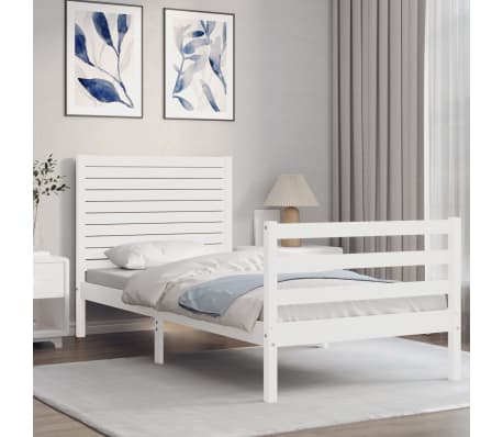 vidaXL Cadre de lit avec tête de lit blanc 90x200 cm bois massif