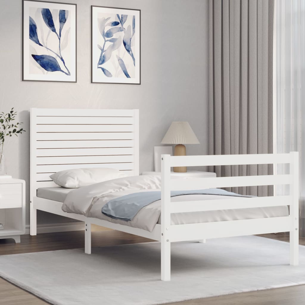 Rám postele s čelem bílý 100 x 200 cm masivní dřevo