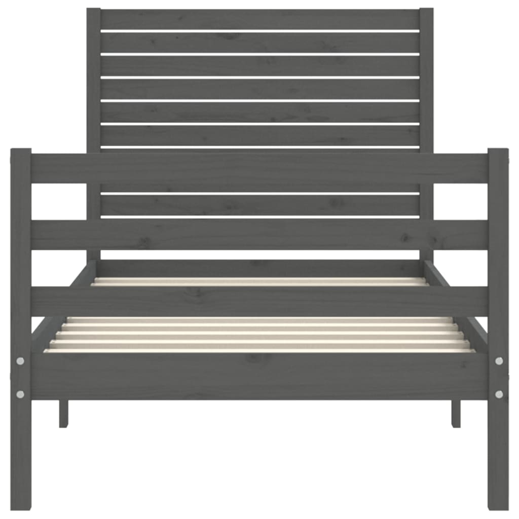 szürke tömör fa ágykeret fejtámlával 100 x 200 cm