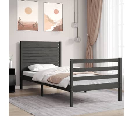 vidaXL Sengeramme med hodegavl gr&aring; 100x200 cm heltre