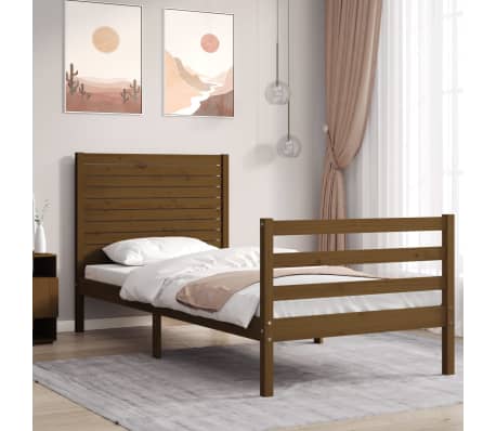 vidaXL Lovos rėmas su galvūgaliu, rudas, 100x200cm, medienos masyvas