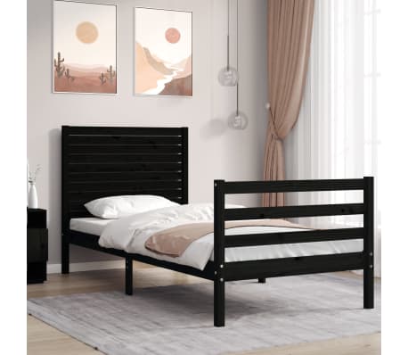 vidaXL Lovos rėmas su galvūgaliu, juodas, 100x200cm, medienos masyvas