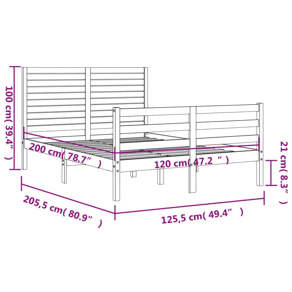 Rám postele s čelem 120 x 200 cm masivní dřevo